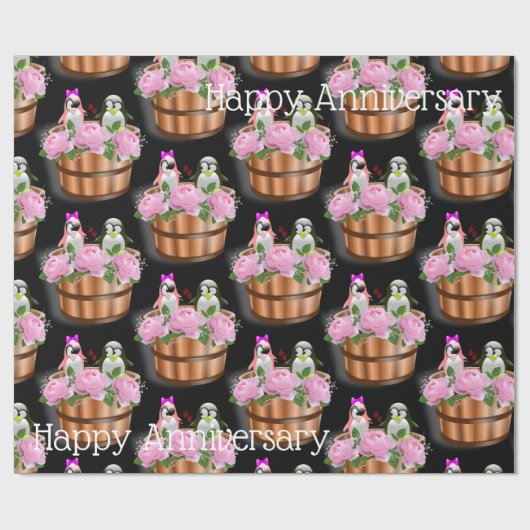 Glanzend omlooppapier, roze pinguïns cadeaupapier (Vlak)
