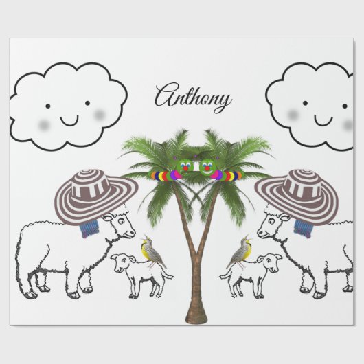 Glanzend omlooppapier, schapenpalmwolken cadeaupapier (Vlak)