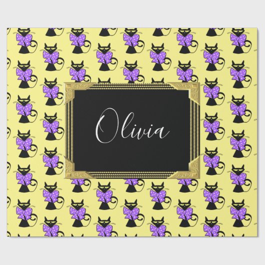 Glanzend omslagpapier, geel zwart kartonnen monogr cadeaupapier (Vlak)