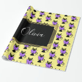 Glanzend omslagpapier, geel zwart kartonnen monogr cadeaupapier (Uitgerold)