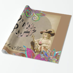 Glanzend opvulpapier, muziek Victoriaans Floral Cadeaupapier