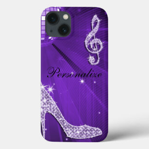 Glanzend Paars/Lila Muzieknoot & Stiletto Hak iPhone 13 Hoesje