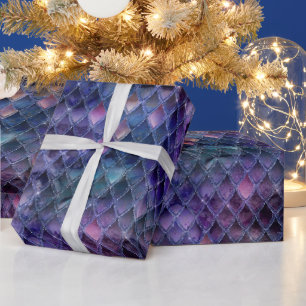 Glanzend Paarse Ombre & Glitter Dragonschubben Cadeaupapier