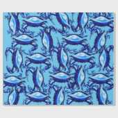 Glanzend papier met blauwe krabben (Vlak)