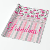 Glanzend papier met roze streep Floral (Uitgerold)