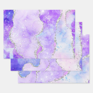 Glanzend Pastel Paars & Zilver Glitter Agate Inpakpapier Vel
