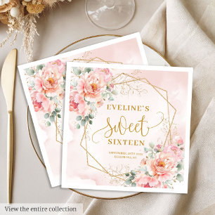 Glanzend Pastel Roze Gouden Bloemen Zweet 16 Serve Servet