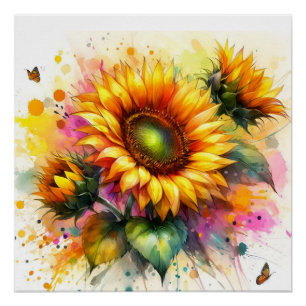 Glanzend Poster - Mooie Gele Zonnebloem, Kunst Perfect Poster