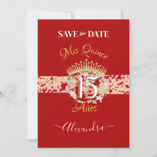 Glanzend rood Elegant Quinceañera Spaans Save The Date