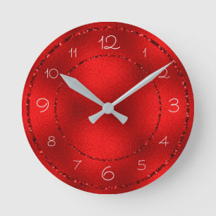 Glanzend Rood Glitter en Glanzende Folie Ronde Klok