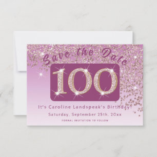 Glanzend Roos Gouden Glitter voor 100e Verjaardag Save The Date