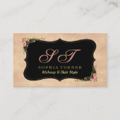 Glanzend Roze Goud Glitter Wilde Bloemen Monogram Visitekaartje (Voorkant)