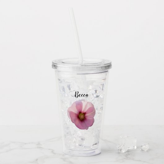 Glanzend Roze Hollyhock Flower Personalized Acryll Acryl Drinkbeker (Voorkant ijs)