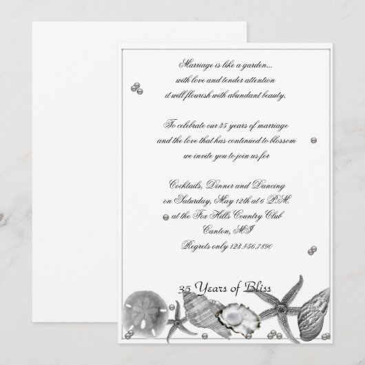 Glanzend strand in zilveren jubileum uitnodiging (Voorkant / Achterkant)