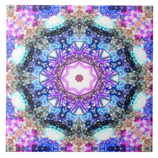 glanzend stromend geometrisch fractaal mandala   tegeltje (Voorkant)