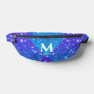 Glanzend Turquoise Blau Glitter Met Witte Monogram Heuptasje