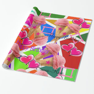 Glanzend wrapppapier, aardbeienijs cadeaupapier
