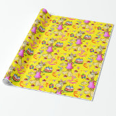 Glanzend wrapppapier, Giraffe Happy Birthday Cake Cadeaupapier (Uitgerold)