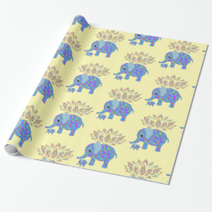 Glanzend wrapppapier, kleurrijk olifant cadeaupapier
