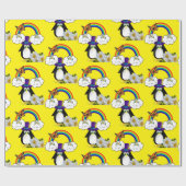 Glanzend wrapppapier, Penguin Rainbow Sun Clouds Cadeaupapier (Vlak)