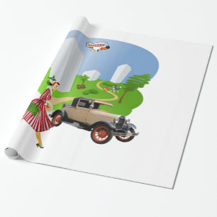 Glanzend wrapppapier, Retro Woman Cadeaupapier