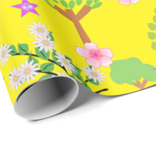 Glanzend wrapppapier, schapenbomen, geel cadeaupapier