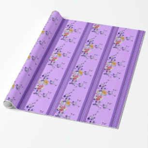 Glanzend wrapppapier, stripe Paarse Floral Cadeaupapier
