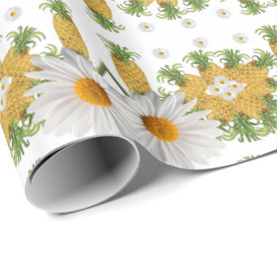 Glanzend wrapppapier Witte Daisy-ananassen Cadeaupapier