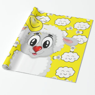 Glanzend wrapppapier, zonneschijnwolken Geel Cadeaupapier