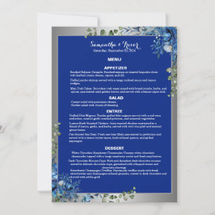 Glanzend Zilver, Blauwe Azuur Droom Diner Menu Kaart