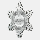 Glanzend zilver bloemig Lijst 25e bruiloft Jubileu Tin Sneeuwvlok Ornament (Rechts)