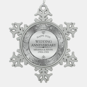 Glanzend zilver bloemig Lijst 25e bruiloft Jubileu Tin Sneeuwvlok Ornament