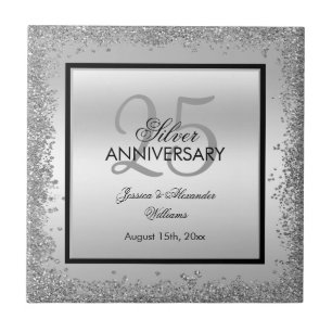 Glanzend Zilver & Zwart 25-jarig Huwelijksjubileum Tegeltje