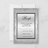 Glanzend Zilver & Zwart 25e Huwelijksjubileum RSVP Kaartje (Voorkant)