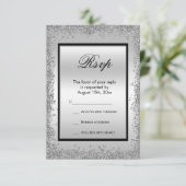 Glanzend Zilver & Zwart 25e Huwelijksjubileum RSVP Kaartje (Staand voorkant)