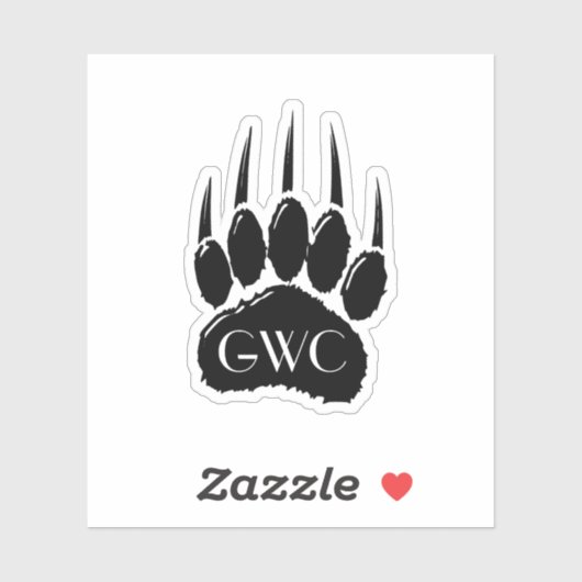 Glanzend zwart Beer Paw Print Monogram Sticker (Vel)