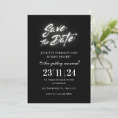 Glanzend zwart elegant Flat Save The Date Kaart (Staand voorkant)