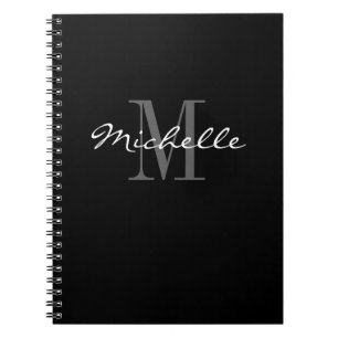 Glanzend zwart en wit monogram spiraal notebook notitieboek