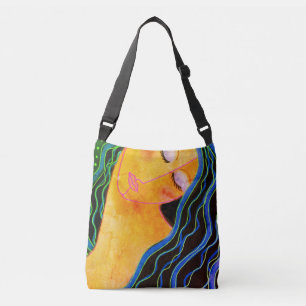 Glanzend Zwart Haar Abstracte Kunst Crossbody Tas