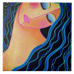 Glanzend zwart haar keramische Tegel Tegeltje