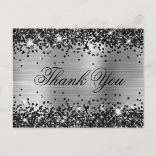 Glanzend Zwarte Glitter Zilver Folie Fancy Dank Je Briefkaart