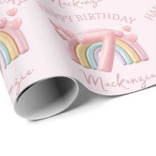 Glanzende 3D Regenboog 7e Verjaardagsfeestje Voor Cadeaupapier
