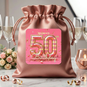 Glanzende 50e verjaardag Roze Gouden Glitter Feest Vierkante Sticker