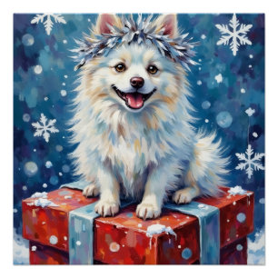 Glanzende Amerikaanse Eskimo-hond Festive Kussen Perfect Poster