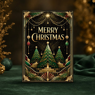 Glanzende Art Deco Kerstbomen Feestdagen Kaart