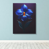 Glänzende Blaue Orchidee – Botanische Kunst Canvas Afdruk (Insitu (Houten vloer))