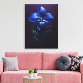 Glänzende Blaue Orchidee – Botanische Kunst Canvas Afdruk (Insitu (Woonkamer))