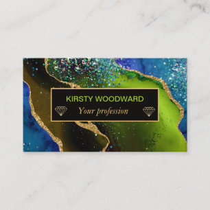 Glanzende Blauwe & Groene Nep Gouden Glitter Agate Visitekaartje