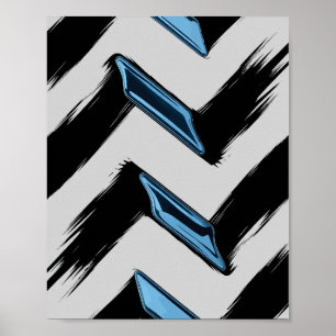 Glanzende blauwe vormen met diagonale penseelstree poster