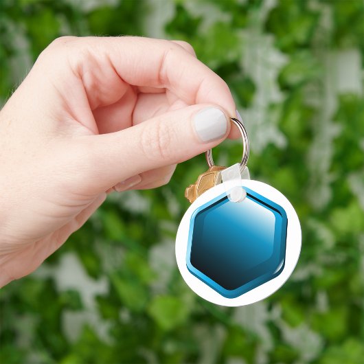 Glanzende Blauwe Zeshoekige Icoon Moderne Geometri Sleutelhanger